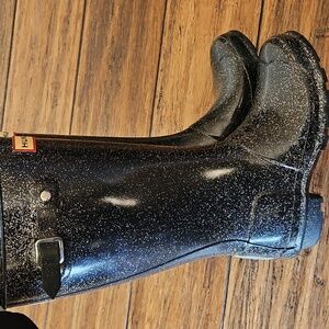 Hunter Black Glitter Rain Boots Size 3